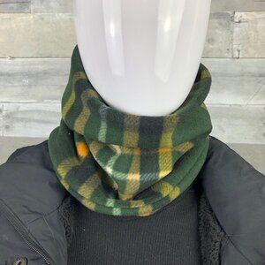 green gold Plaid Tartan neck gaiter neck warmer fleece Scarf Tube Earmuff Gator